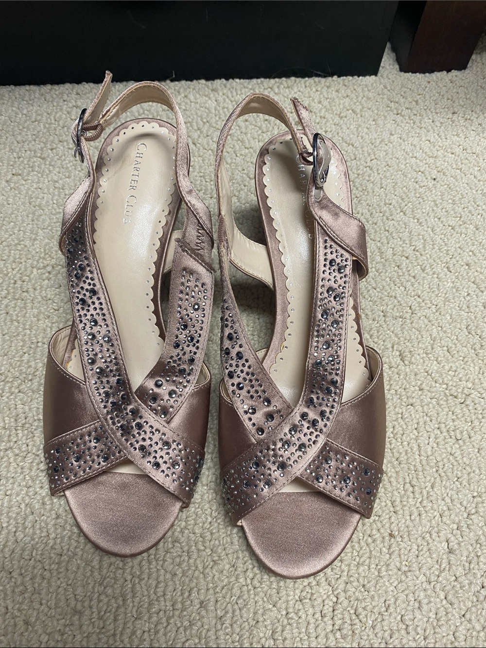Women's Rose Gold Slingback Sandals with Rhinestone Accents